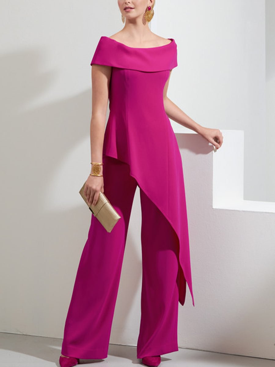 Women Solid Color Off Shoulder Irregular Hem Suit