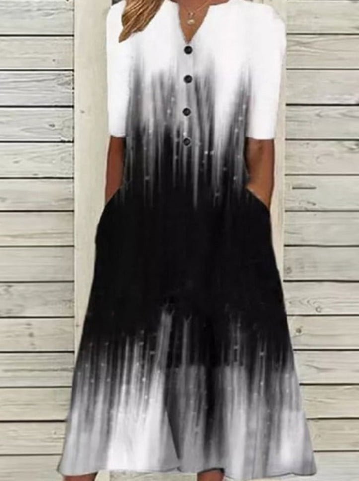 Black And White Side Pocket Midi Dress