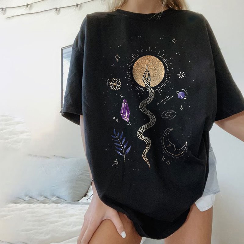   Snake moon and sun black t-shirt designer - Neojana