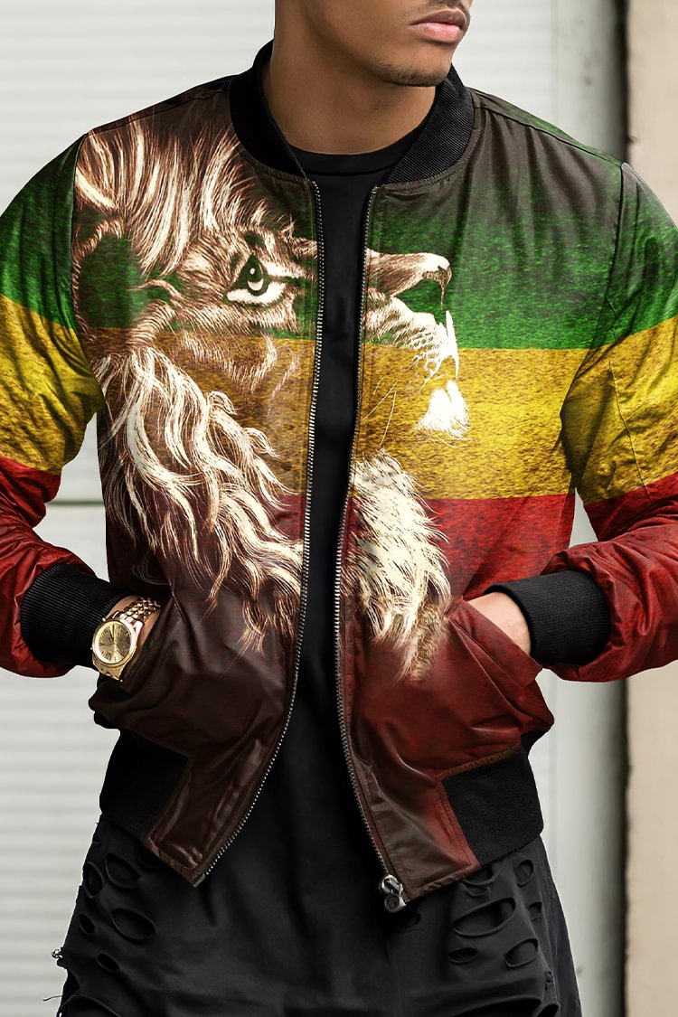 Tiboyz Stylish Lion Reggae Print Baseball Jacket