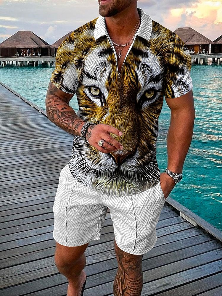 Men's Holiday Fashion Tiger Print Polo Suit