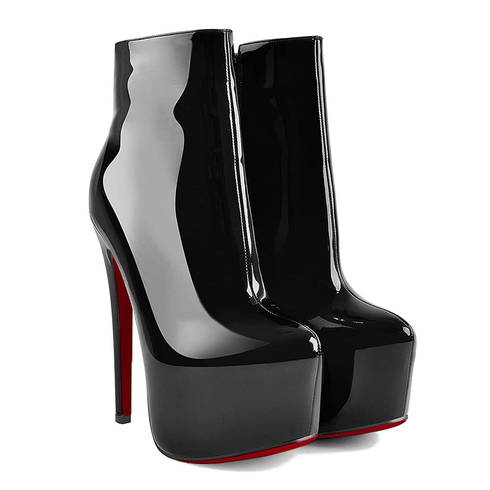 150mm Women's Sky High Heels Red Soles Platform Winter Ankle Boots Patent-vocosishoes