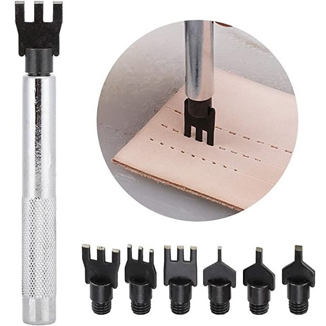 6pcs Leather Thonging Chisel Set Hole Punch Tool with Adjustable Handle