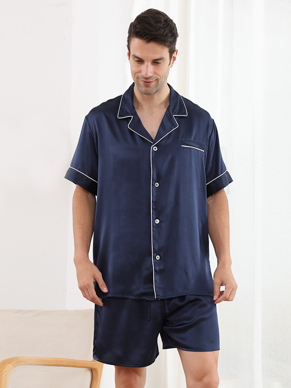 Pyjama en soie et shorty homme mystérieux Bleu 1