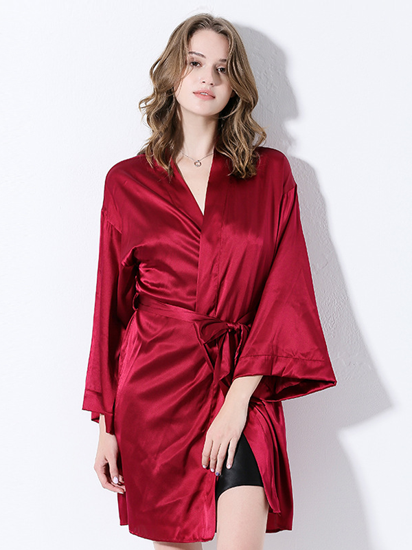 19 MOMME Kimono en soie solide grande-taille Rouge 1