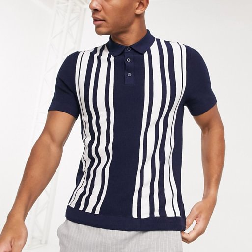 Mens casual fashion Stripe Polo Shirt / [viawink] /