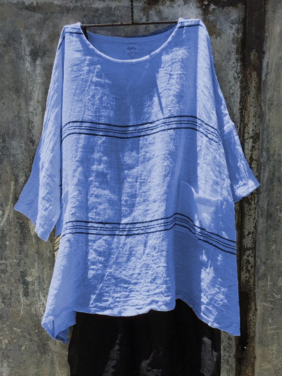 Asymmetrical Linen 3/4 Sleeve Solid Casual Tops