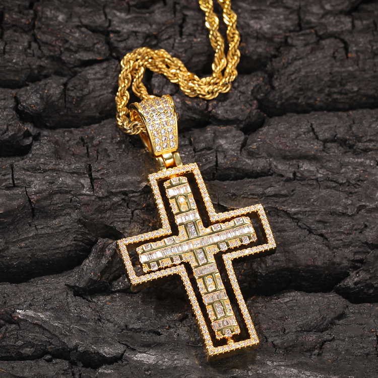 Hip Hop Iced Out Reversible Cross Pendant Necklace
