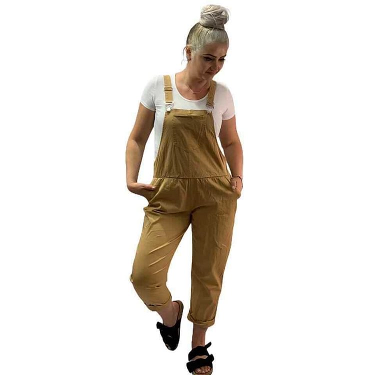 Women's Adjustable Solid Color Casual Long Bib Pants