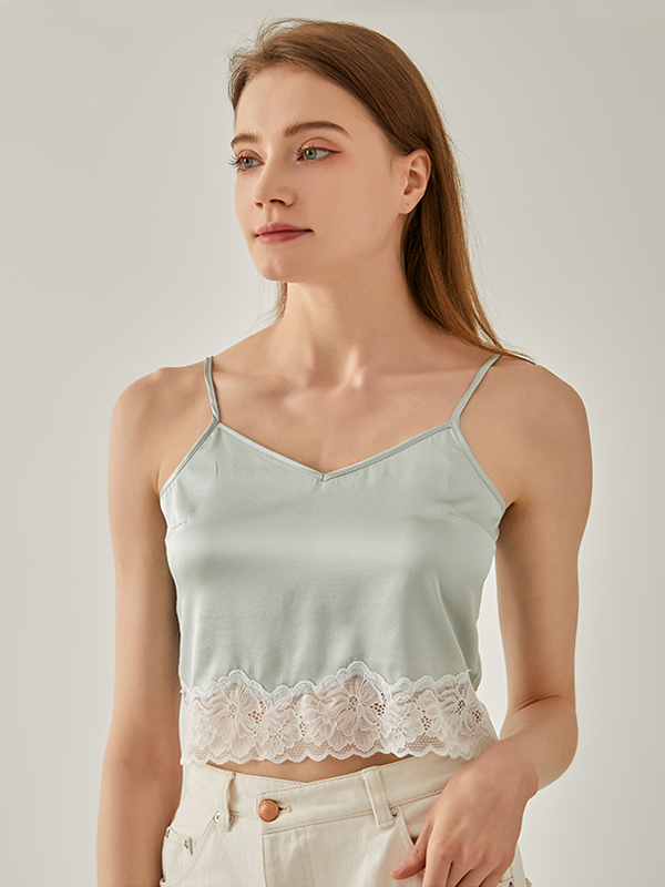 Lacey Stitching Cropped Silk Camisole-Real Silk Life