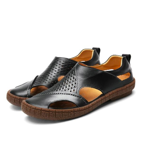 Men's Fashion Designers Sandals Split Leather Slippers Slip On Sandal Shoes-Corachic