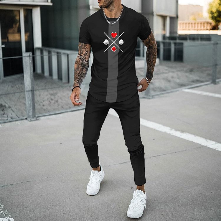 BrosWear Casual Black T-Shirt And Pants Two Piece Set