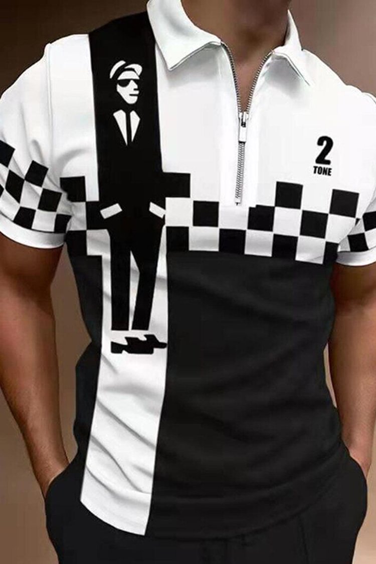 Tiboyz Mens Casual Stretch Fashion Plaid Contrast Polo Shirt