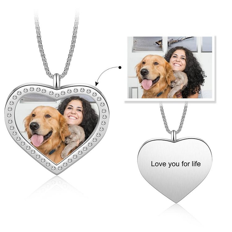 Personalized Heart Picture Necklace With Engraving, Custom Necklace with Picture and Text