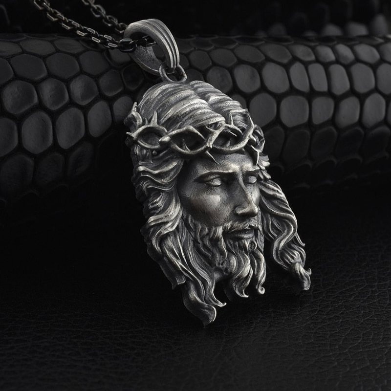 Exquisite Vintage Crown of Thorns Jesus Pendant Necklace Mens Goth Jewelry-VESSFUL