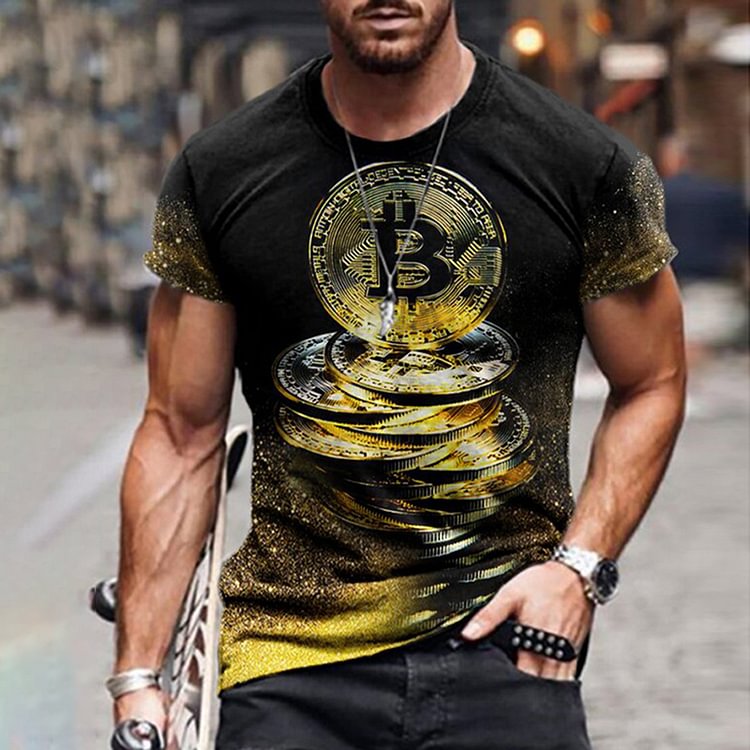 BrosWear Men's Cool Bitcoin Print Short Sleeve T-shirt black