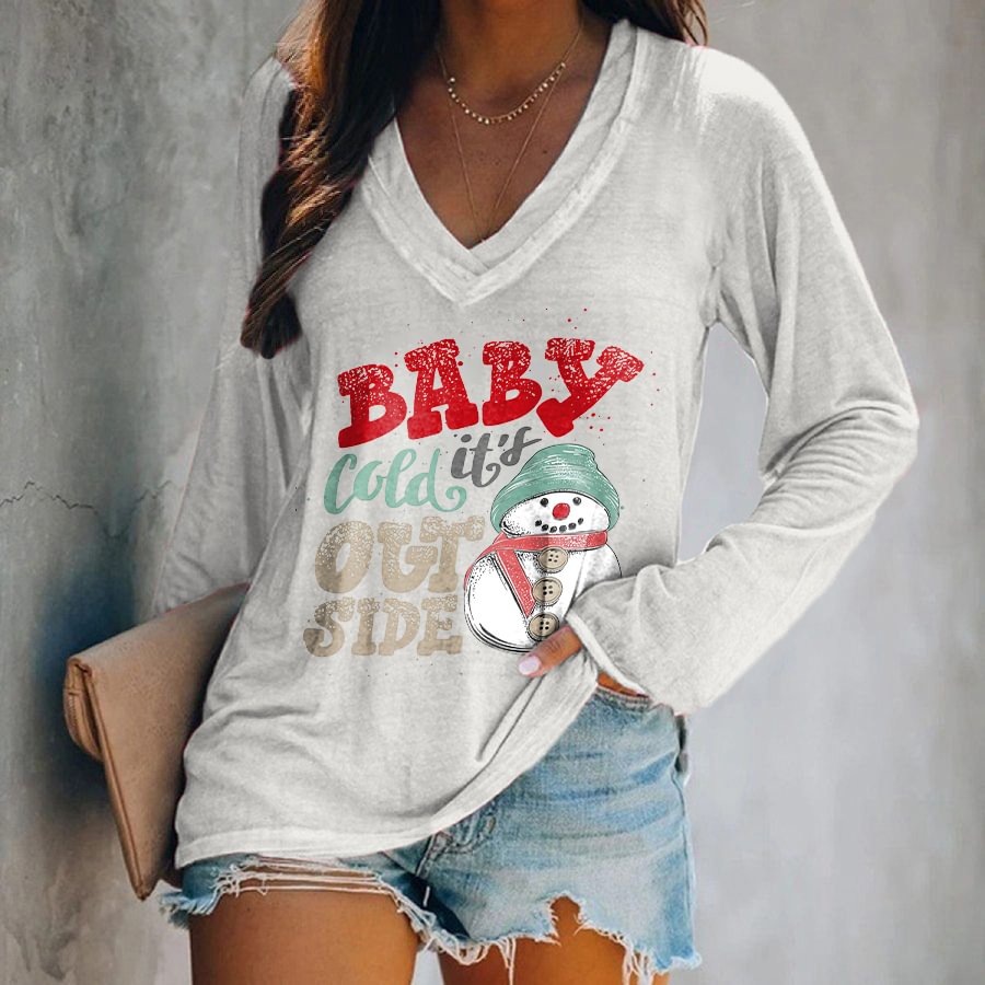 Baby It's Cold Outside Printed Long Sleeves T-shirt