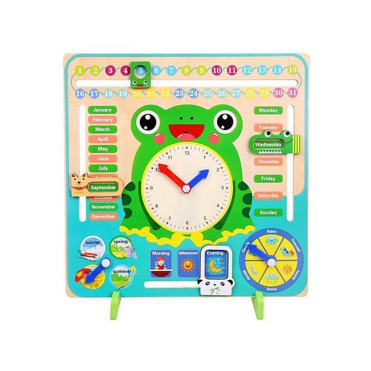 Wooden Cartoon Frog Calendar Clock Toy-Mayoulove