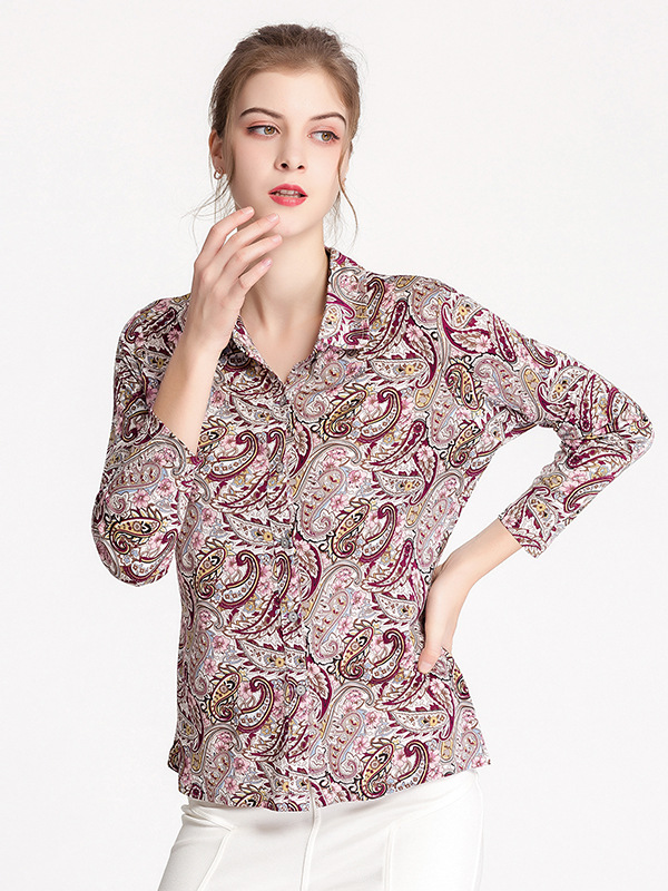 Silk Blouse Knitting Printed Shirt-Real Silk Life