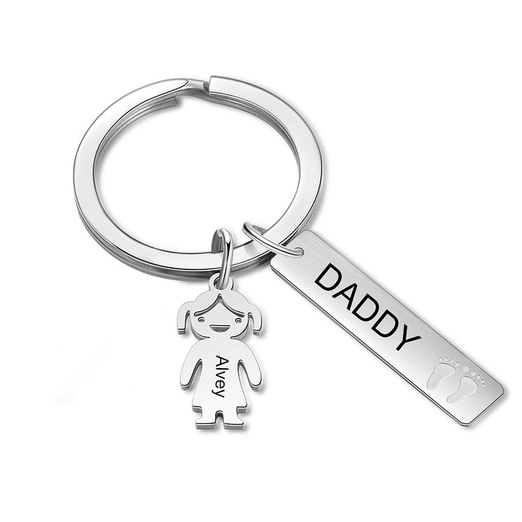 Personalized Daddy Keychain with Kids Charms Engraving 1 Name