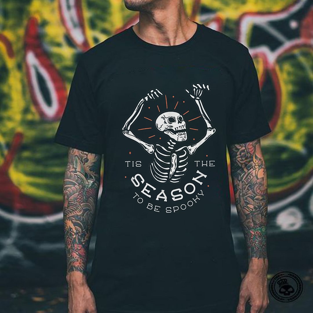Minnieskull The Season To Be Spooky Skeleton Print Black T-shirt - Minnieskull