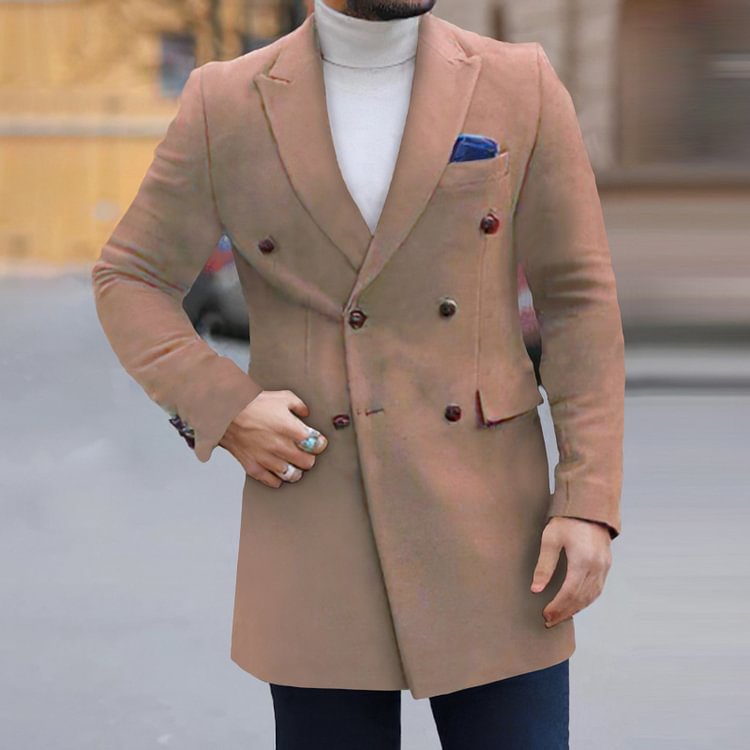 BrosWear Men's Suit Collar Double Breasted Coat