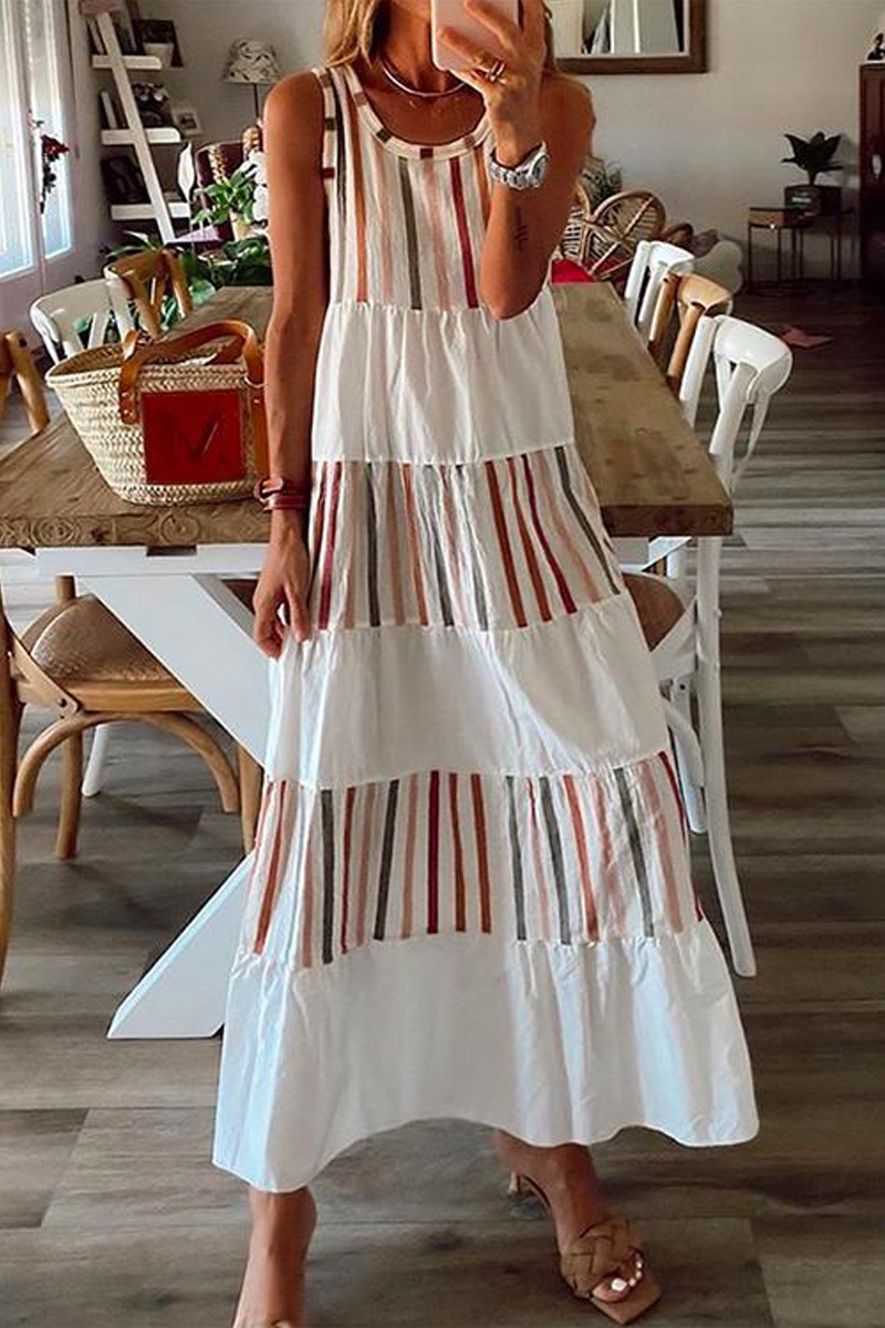 KarliDress Striped Contrast Color Sleeveless Dress P12814
