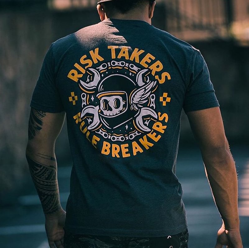 Risk takers rule breakers skull print t-shirt - Krazyskull