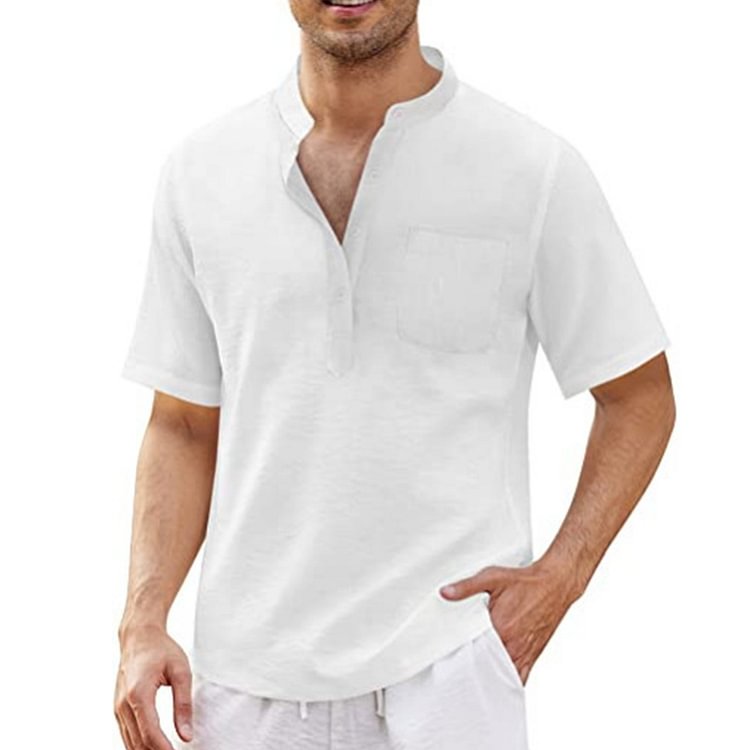 BrosWear Solid Henley Short Sleeve Shirt