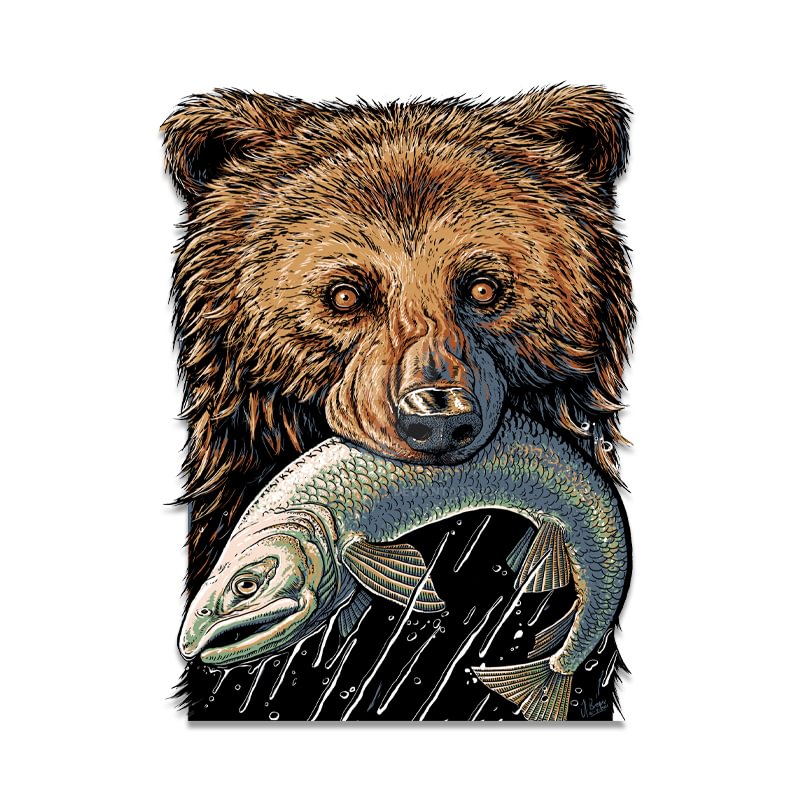 Jeffpuzzle™-JEFFPUZZLE™ Fishy Grizzly Wooden Jigsaw Puzzle