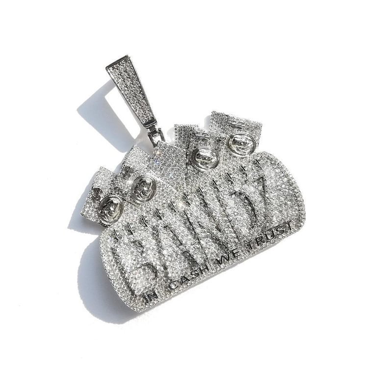 Iced Out Letters IN CASH WE TRUST Pendant Necklace