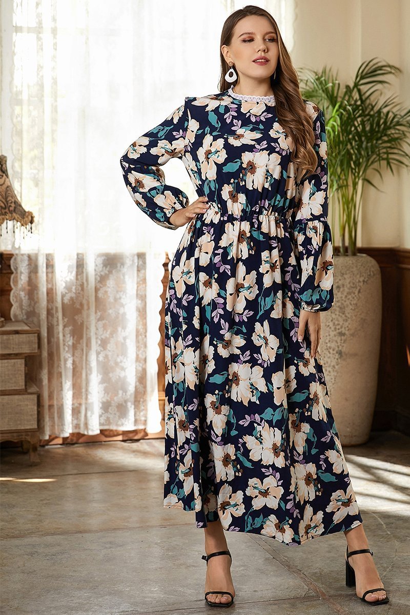 Blue Floral Print Maxi Dress P10256