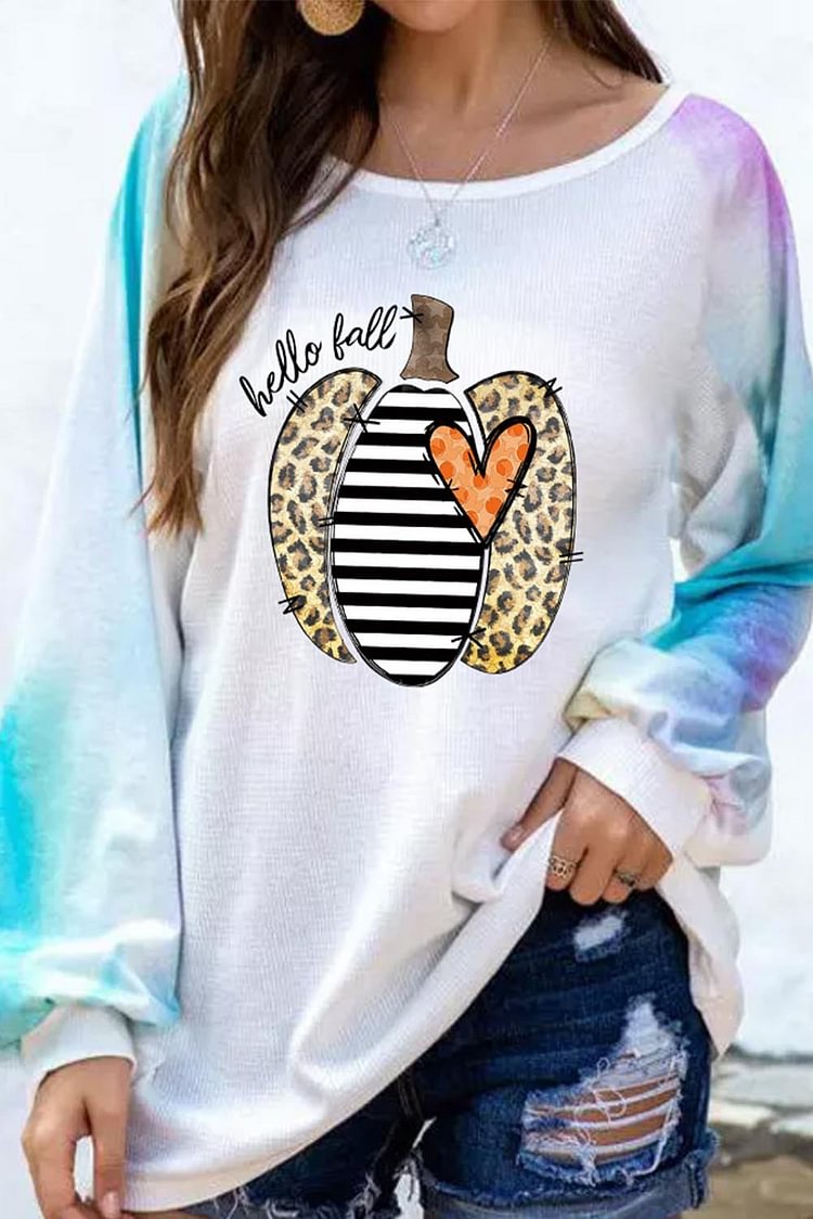 Women's Pullovers Tiedye Pumpkin Print Pullover-Mayoulove