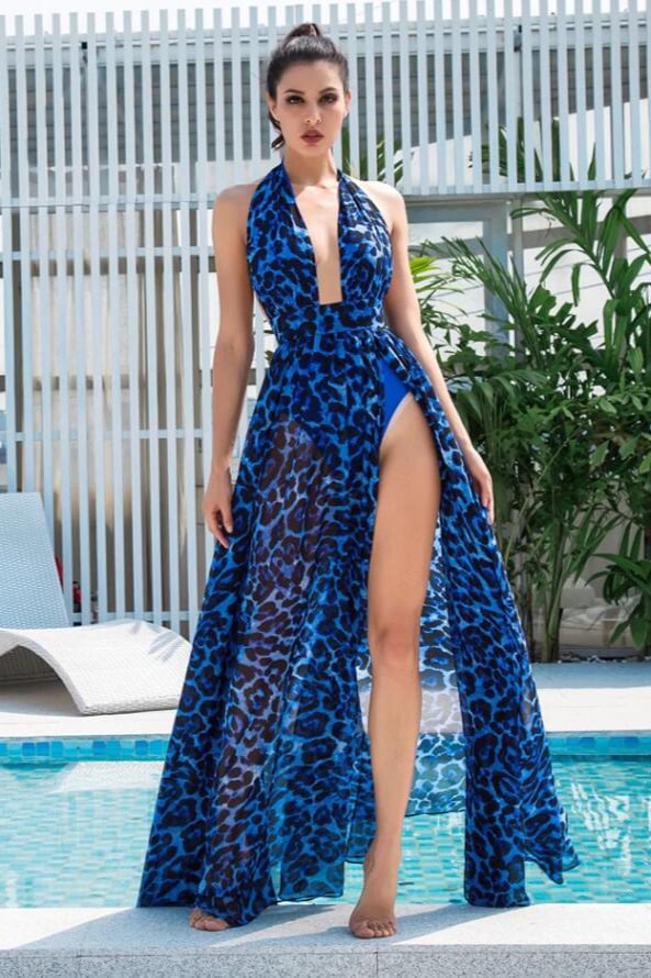 sexy leopard halter backless long prom dress