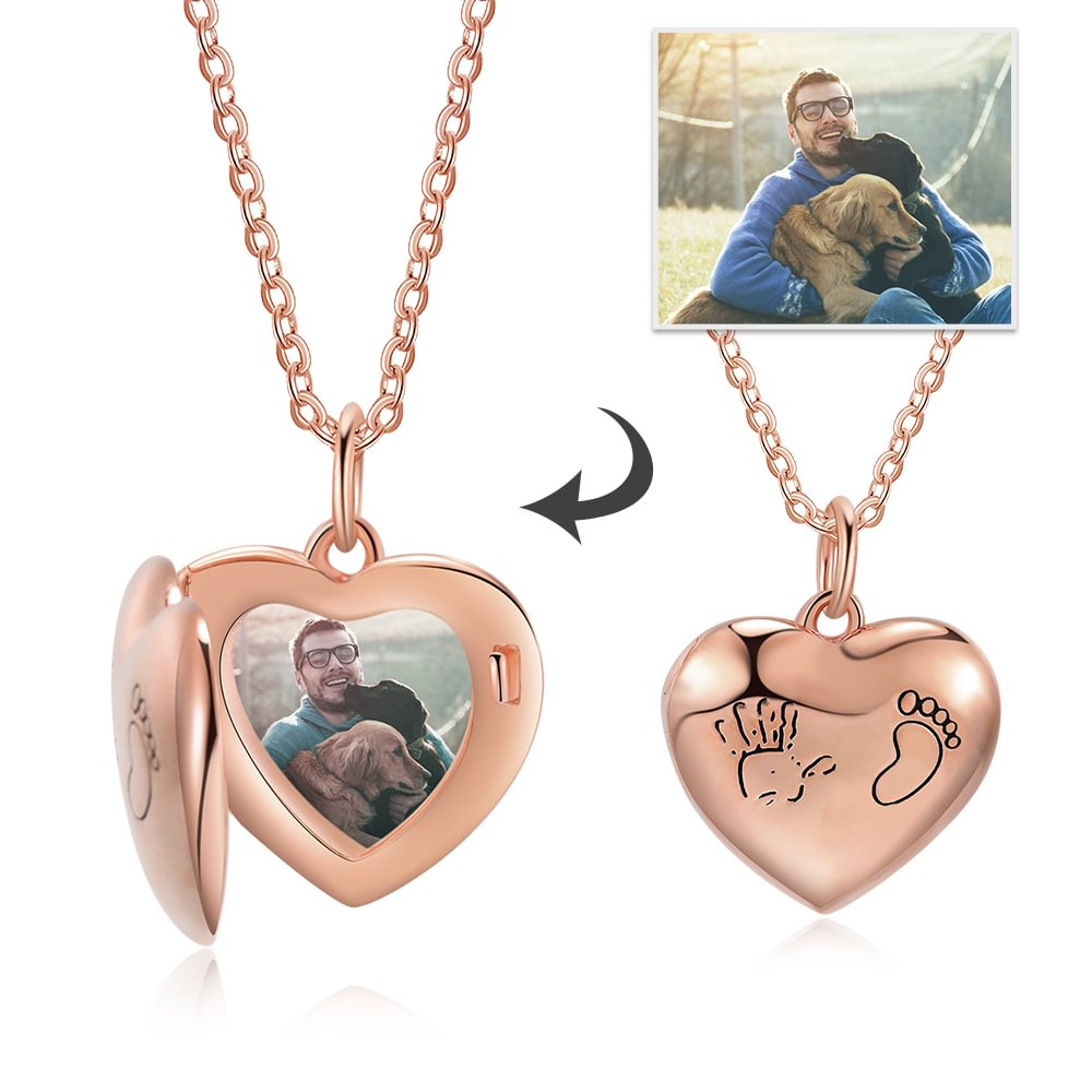 Personalized Heart Picture Locket Necklace, Custom Necklace with Picture and Text