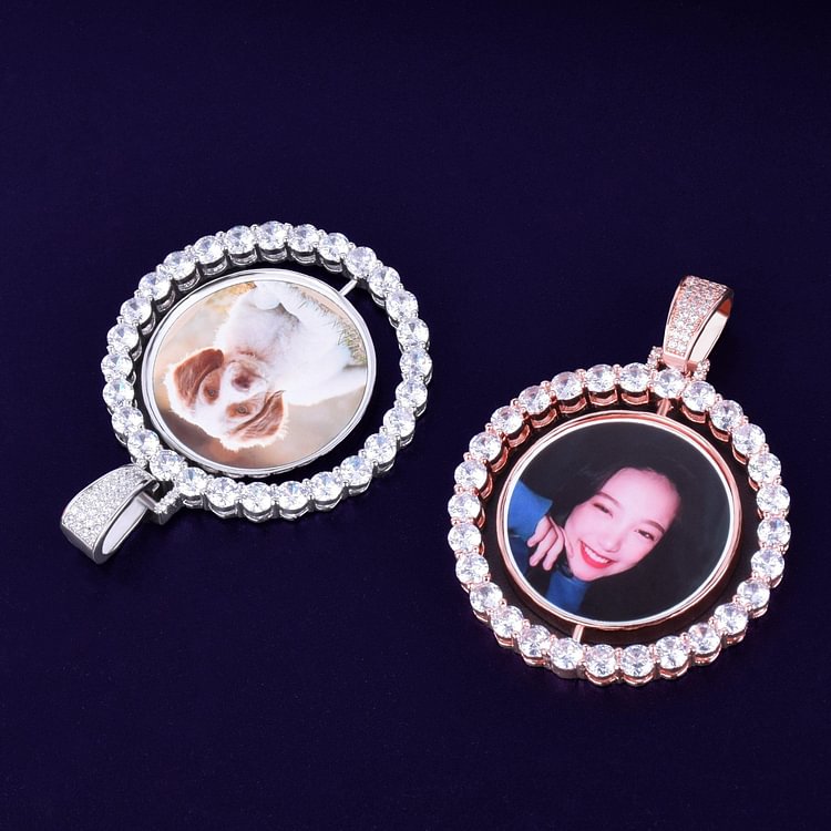 Custom Photos Rotating double-sided Medallions Pendant Necklace 