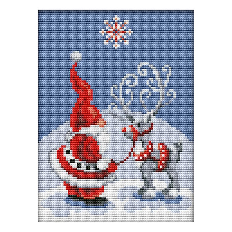(Counted/Stamped)Santa and Elk - Cross Stitch  18*22cm
