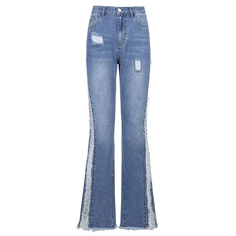 Patchwork Ripped Side Flared Jeans - CODLINS - codlins.com
