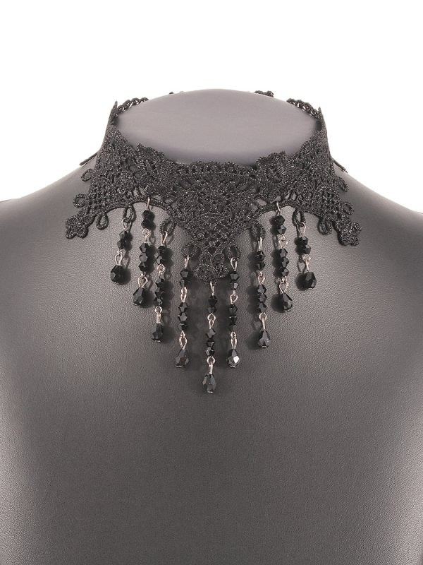 Sexy Dark Vintage Chain-trimmed Lace Basic Choker with Crystals Halloween Festival Costumes
