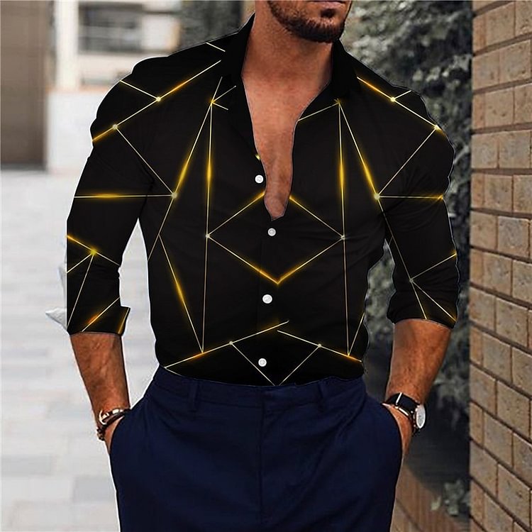 BrosWear Geometric Line Long Sleeve Shirt
