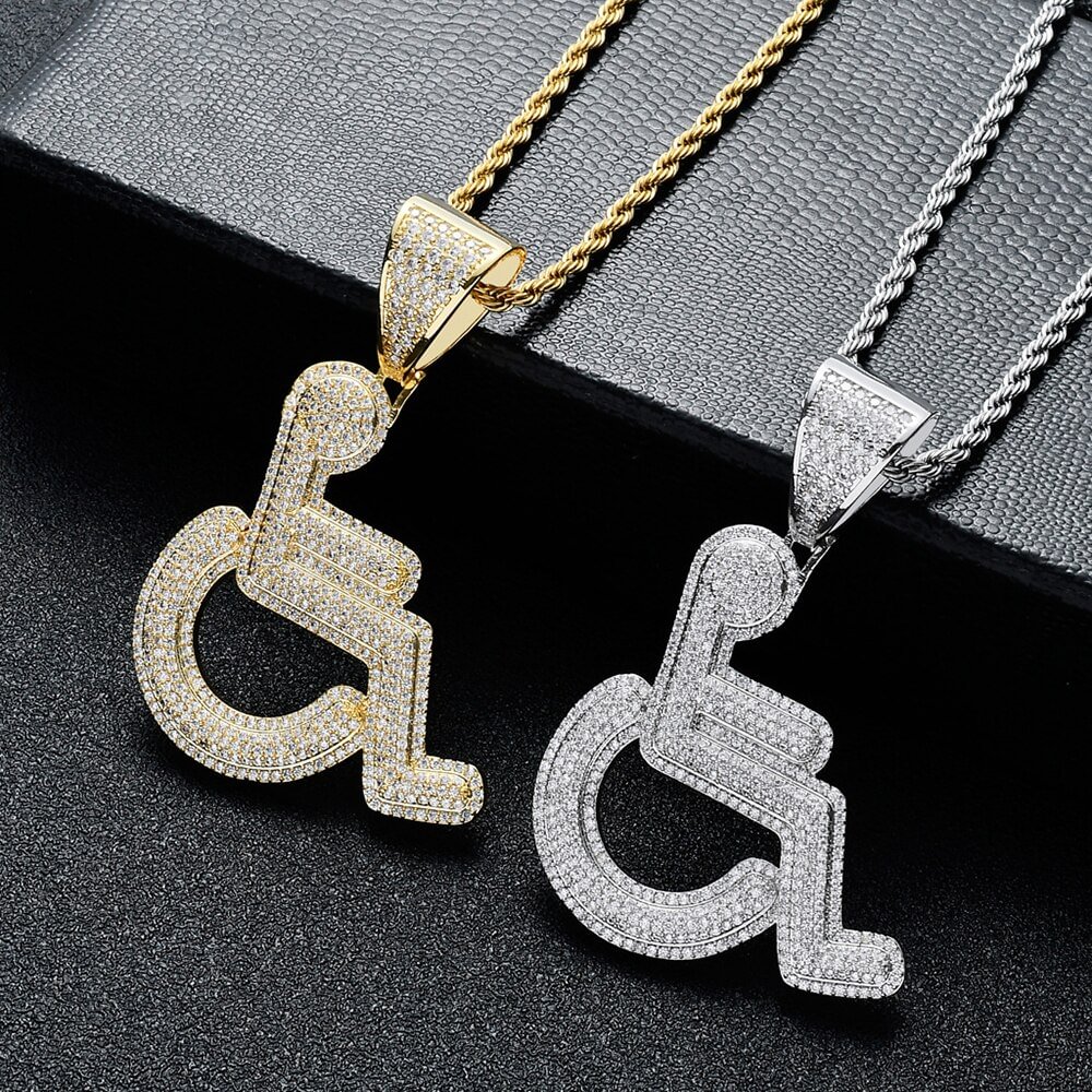 Hip Hop Iced Out Wheelchair Disabled Sign Pendant Necklace Street Jewelry-VESSFUL