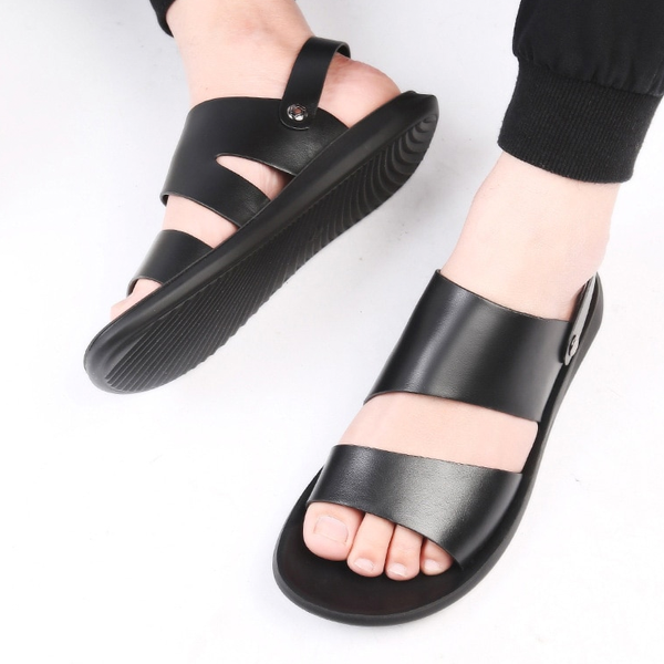 Men's PU Leather Roman Open-toed Sandals Beach Slipper Flip Flop Sandal Shoes-Corachic