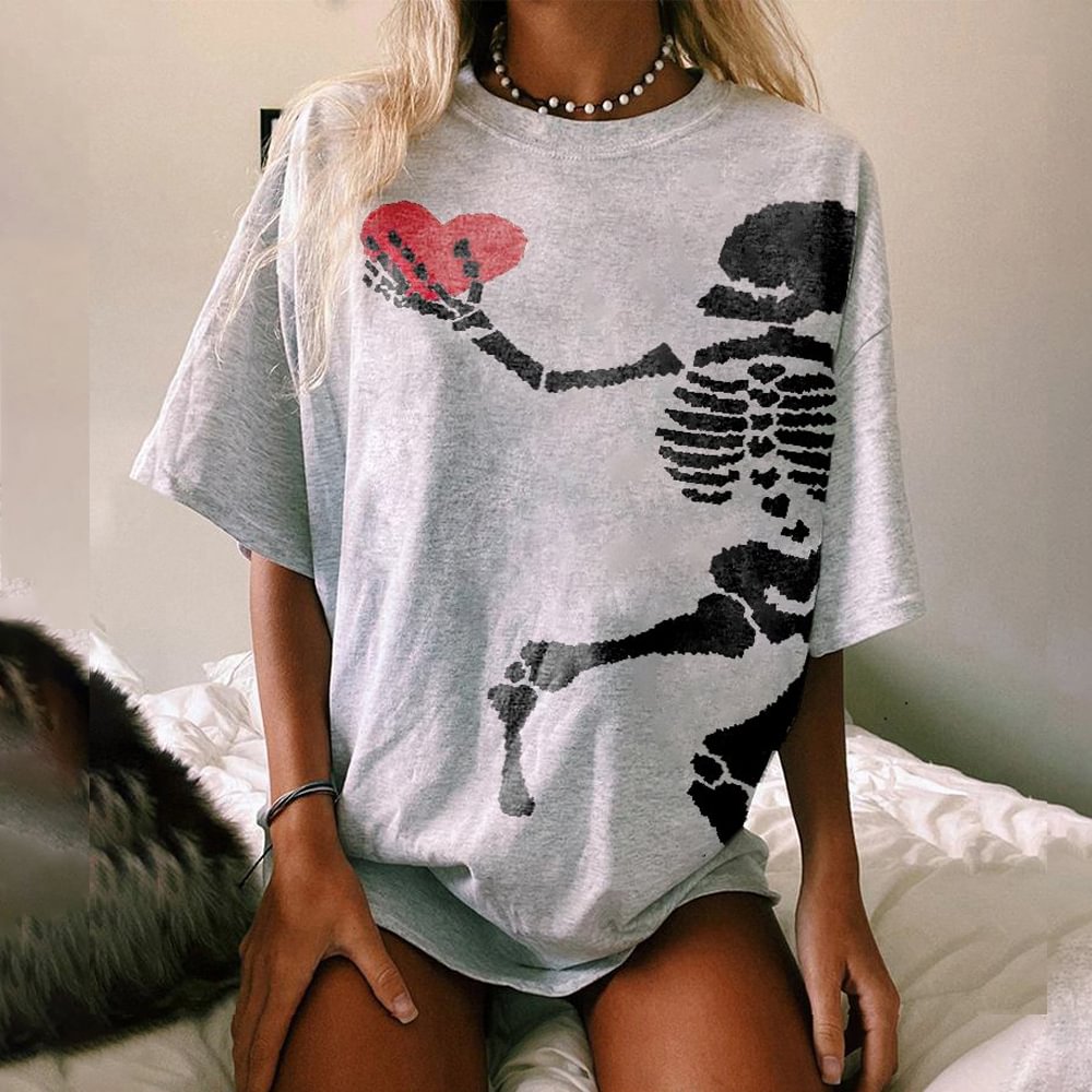 Minnieskull Fashion Skull Love print loose T-shirt - Minnieskull
