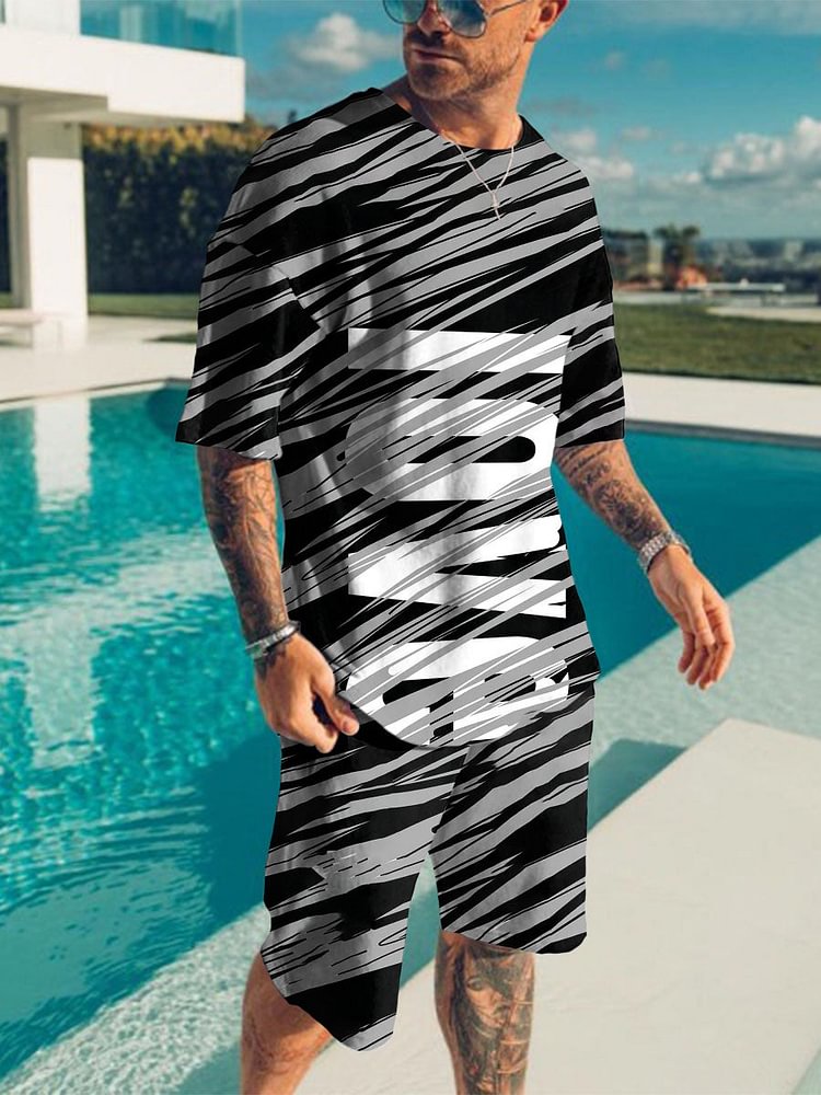 Men's Abstract Letter Stripes Vacation Suit