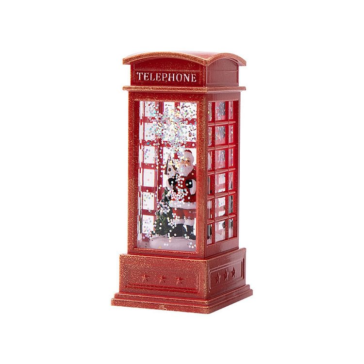 Christmas Retro Phone Booth LED Night Light Christmas Decoration Water Lantern With Swirling Glitter - tree - Codlins
