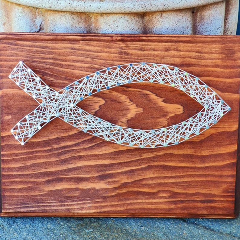 String Art - Jesus Fish 5" x 5"-Ainnpuzzle