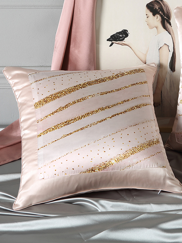 Stripe Printed Decorative Pink Silk Pillowcase