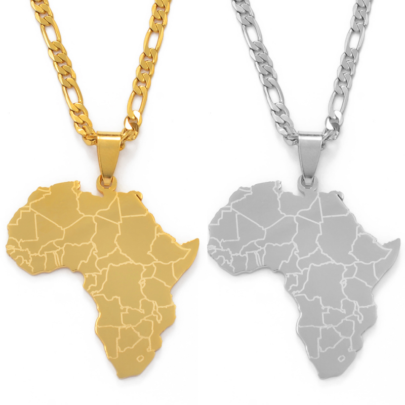 Africa Map Pendant with Figaro Chain Necklaces Jewelry-VESSFUL