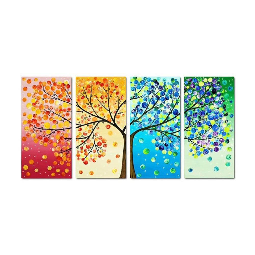 Colorful Tree 4-pictures  Full Round Diamond Painting 80*40cm