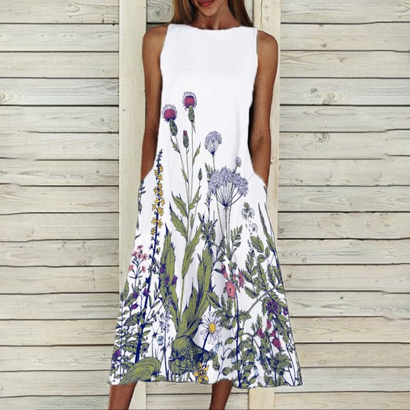 Dandelion flowers lover printing women sleeveless long dress